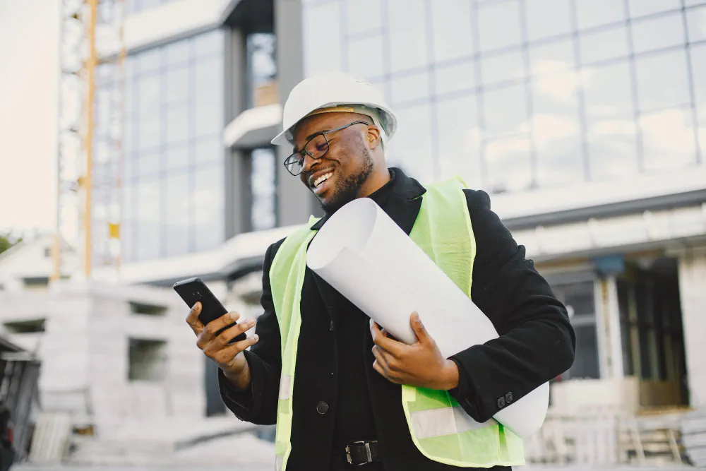 Project manager overseeing activity on a construction site