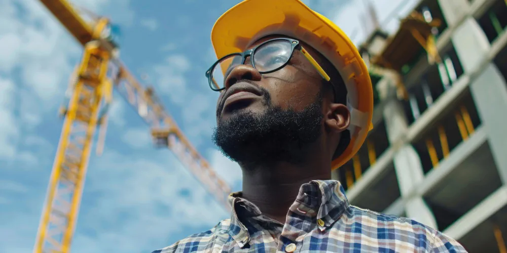 Construction project manager representing building from abroad support